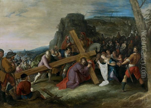 Le Voile De La Sainte Veronique Pendant La Montee Au Calvaire Oil Painting - Frans II Francken