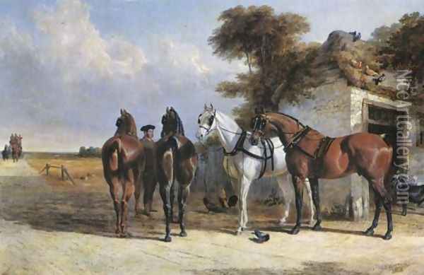 Coach Horses 1838 Oil Painting - John Frederick Herring Snr
