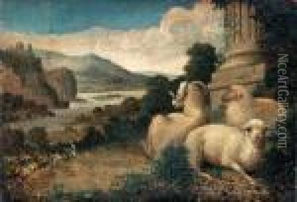 Pastoral Landscape With Ruins And Restingsheep Oil Painting - James Ward
