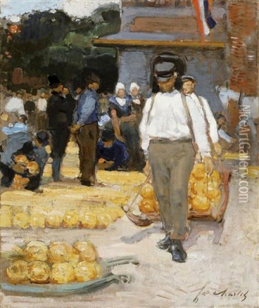 Dutch Cheese Market, Holland Oil Painting - Frantz Charlet