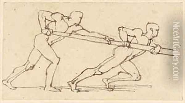 Two Male Figures pushing a Pole to the Right Oil Painting - John Flaxman