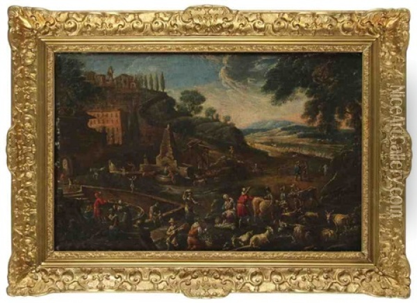 Scene De Bergers Dans Un Village Oil Painting - Cajetan Roos