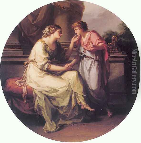 Papirius Pratextatus Entreated by his Mother to Disclose the Secrets of the Deliberations of the Roman Senate Oil Painting - Angelica Kauffmann