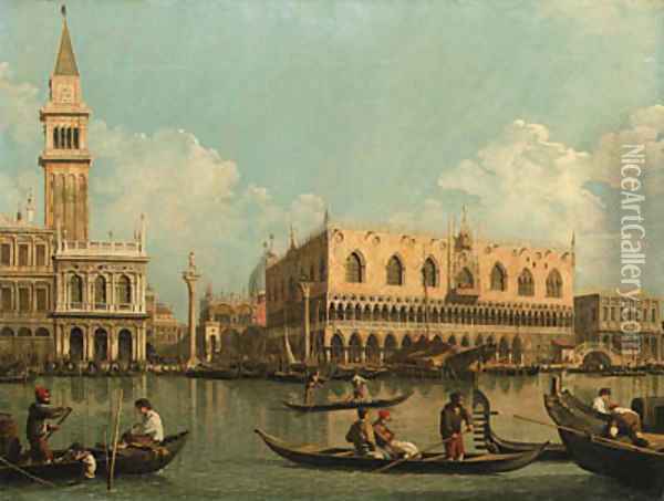 The Molo, Venice with the Doge's Palace and the Piazzetta from the Bacino di San Marco Oil Painting - (Giovanni Antonio Canal) Canaletto
