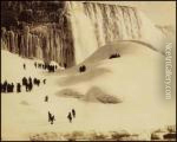 People Near Frozen Waterfall Oil Painting - William Mcfarlane Notman
