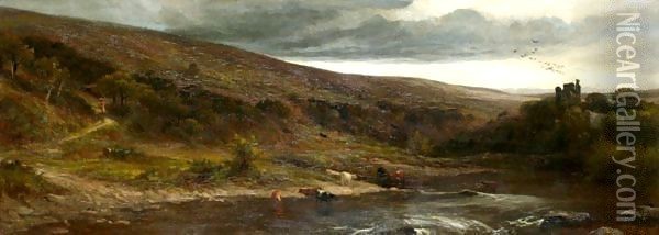 Okehampton Catle, Dartmoor Oil Painting - James Aumonier