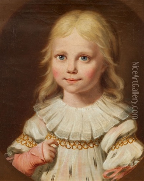 Portrait Of Charlotte Catherine Jacobine Leonhard As A Child (+ 2 Others; 3 Works) Oil Painting - Friedrich Bury