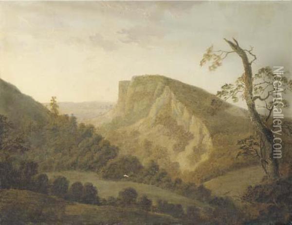 View Of High Tor, Matlock, Derbyshire Oil Painting - Josepf Wright Of Derby