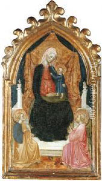 The Madonna And Child With Two Angels Oil Painting - Alvaro Portughese