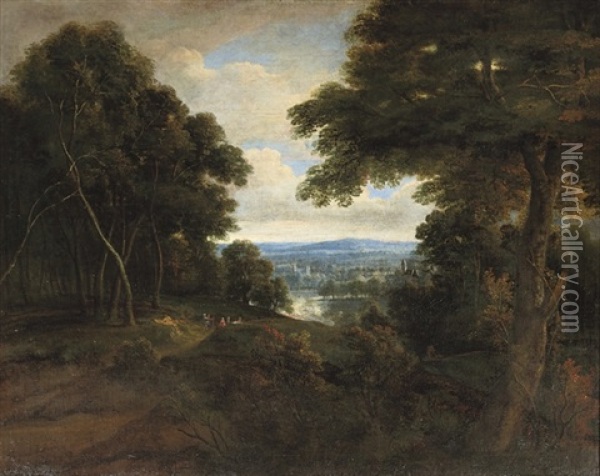 An Extensive Wooded Landscape With Travellers On A Path Oil Painting - Jacques d' Arthois