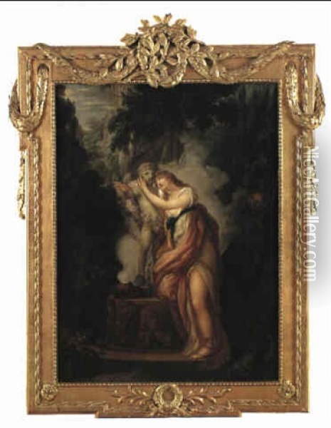 Ung Kvinna Vid K,rlekens Altare Oil Painting - Jean-Honore Fragonard