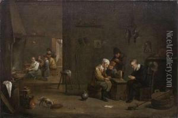 The Cardplayers Oil Painting - Matheus van Helmont