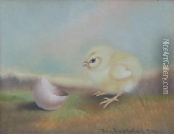 Single Chick And Hatched Egg Oil Painting - Ben Austrian