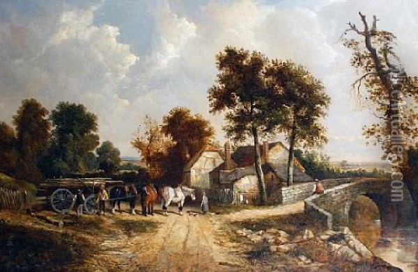 Loading The Log Cart Oil Painting - Samuel Joseph Clark