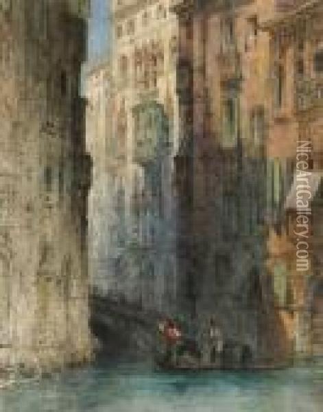 A Gondola On A Venetian Canal, Italy Oil Painting - William Callow