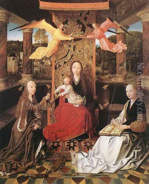 Madonna and Child with Sts Catherine and Barbara Oil Painting - Master of Hoogstraeten