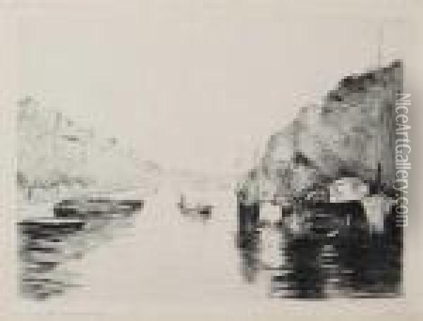 Hollandischer Kanal Mit Ankernden Booten Oil Painting - Lesser Ury