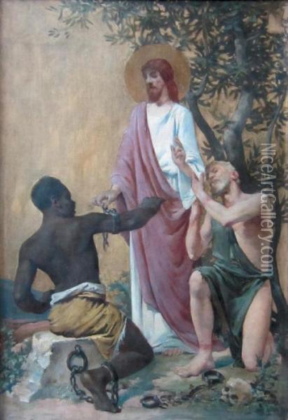 Le Christ Liberant Deux Esclaves Oil Painting - Georges Jules Victor Clairin