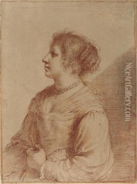 Portrait Of A Lady, Half-length, In Profile To The Left Oil Painting - Guercino