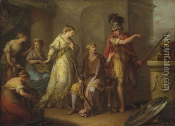 Hector Upbraiding Paris For His Retreat From Battle Oil Painting - Angelika Kauffmann