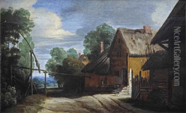 Farmhouses On A Sandy Road Near A Well Oil Painting - Lodewijk De Vadder