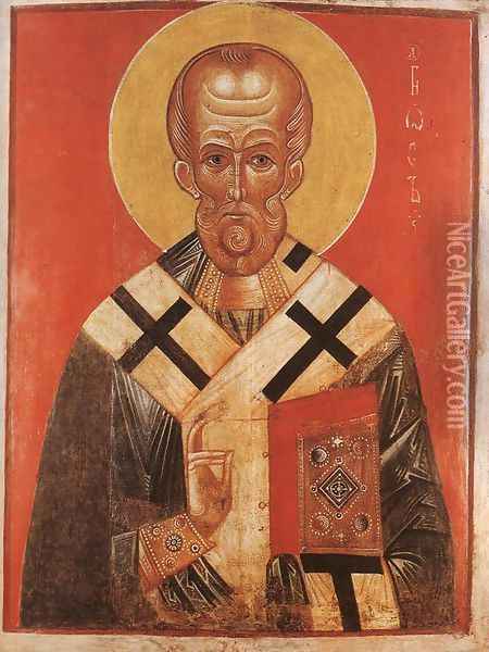Icon of St Nicholas (13th-14th century) Oil Painting - Russian Unknown Masters