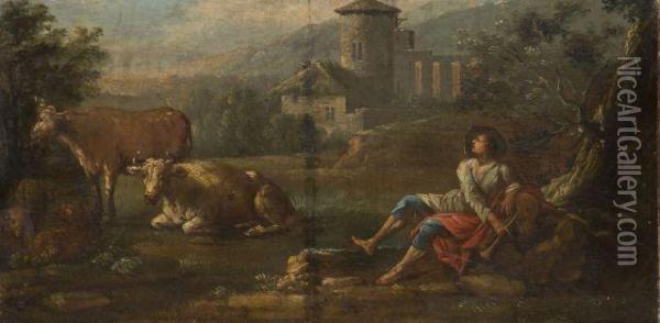 Vacher Et Son Troupeau Oil Painting - Jean-Baptiste Claudot De Nancy