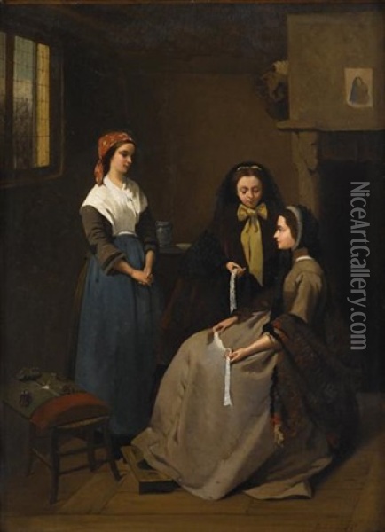The Lace Sellers Oil Painting - Charles Louis Verwee
