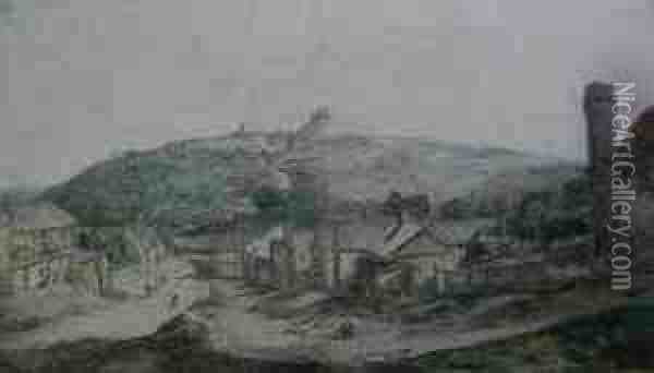 View Of A Hill Town And Its Outskirts, Possibly Launceston Oil Painting - William Pars