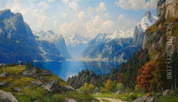 Vierwaldstatter See Vom Rutli Aus Oil Painting - Josef Schoyerer
