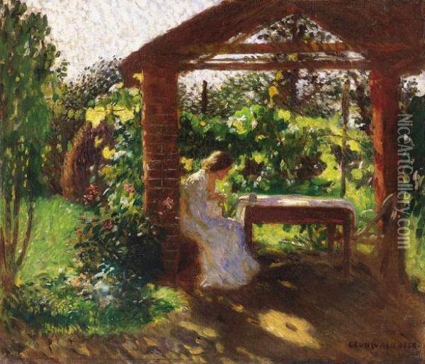 Lady Sitting In An Arbour Oil Painting - Bela Ivanyi Grunwald