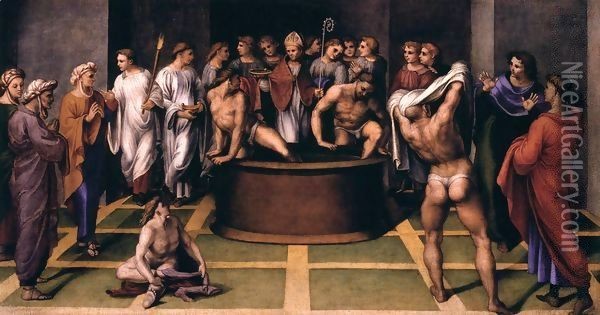St Augustine Baptizes the Cathechumens Oil Painting - Girolamo Genga