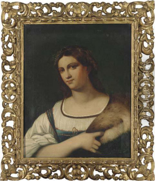 Portrait Of A Lady, Half-length, La Fornarina Oil Painting - Sebastiano Del Piombo
