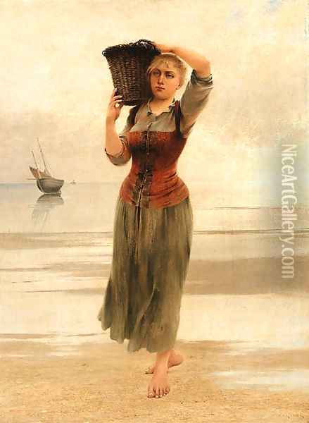The fisherman's daughter Oil Painting - August Wilhelm Nikolaus Hagborg