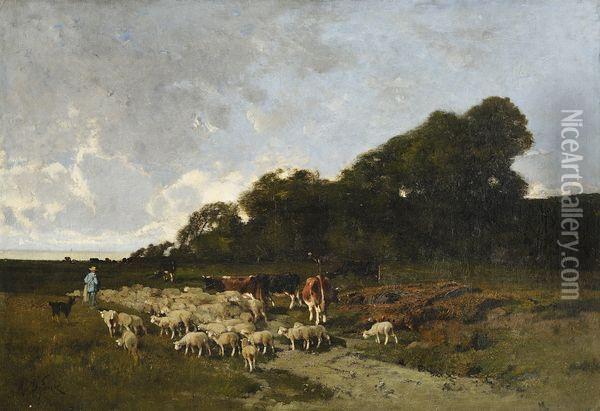 Moutons Et Vaches En Pature Oil Painting - Alexandre Defaux