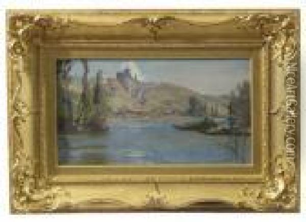 'on The Seine', Oil, Signed, Canvas, 1 Oil Painting - David Murray
