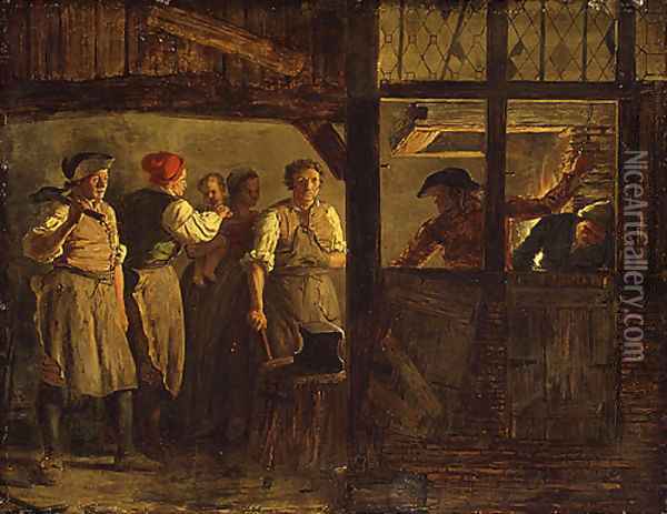 The Forge Oil Painting - Leonard Defrance