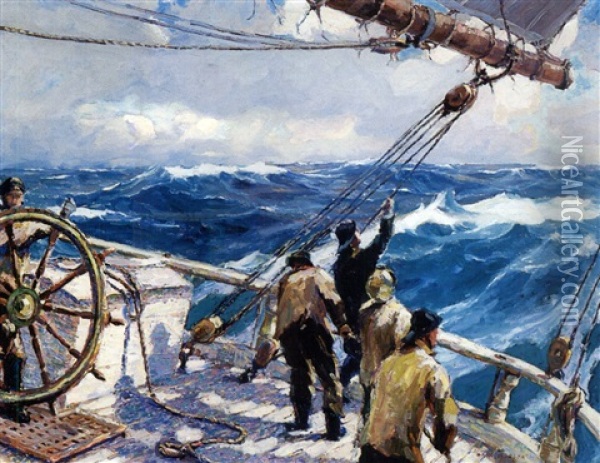 Deep Sea Fishing, Gloucester Oil Painting - Lars Thorsen