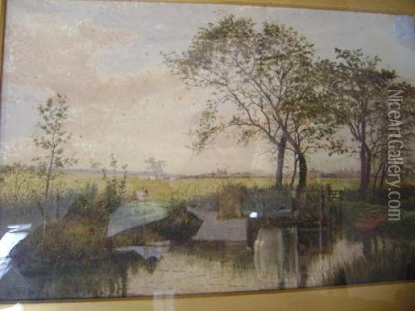 Landscape With Pond And Cattle Oil Painting - Jarvis Matthew