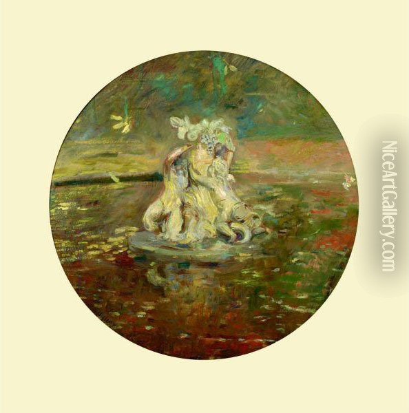 Fontaine Aux Enfants Tenant Une Corne D'abondance, Versailles Oil Painting - Paul Cesar Helleu