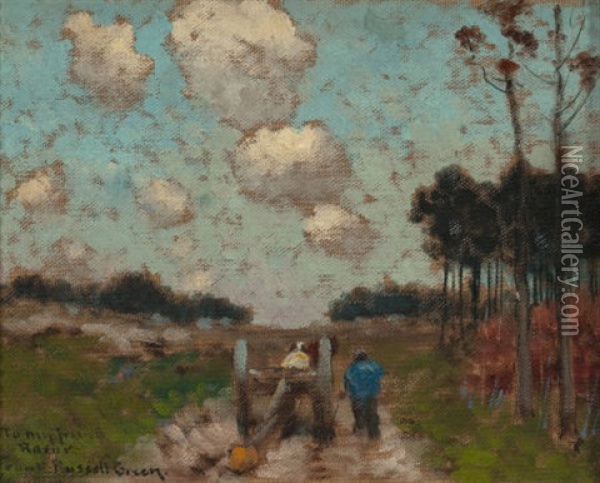 Figures Along A Country Road Oil Painting - Frank Russell Green