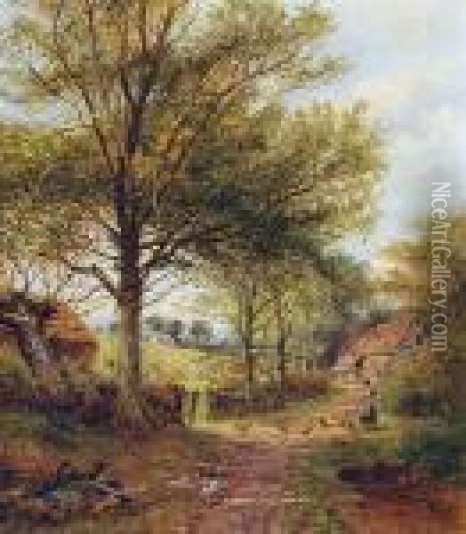The Outskirts Of A Worcestershire Farm Oil Painting - Benjamin Williams Leader