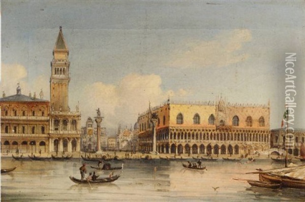 Gondolas Approaching Piazza San Marco, Venice Oil Painting - Giovanni Grubas