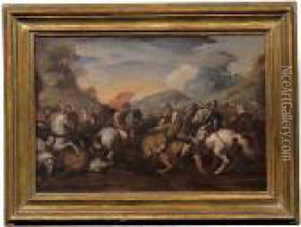 Battaglia Tra Cavalieri Imperiali E Turchi Oil Painting - Jacques Courtois Le Bourguignon