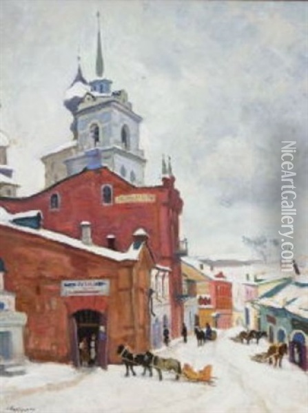 Winterliche Altstadtstrase Oil Painting - Arnold Borisovich Lakhovsky