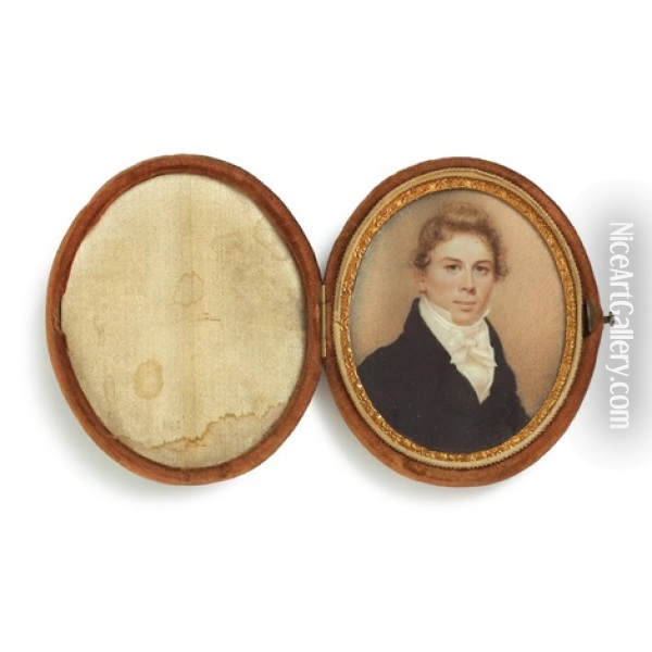 Miniature Portrait Of A Young Man With Blond Hair Oil Painting - Nathaniel Rogers