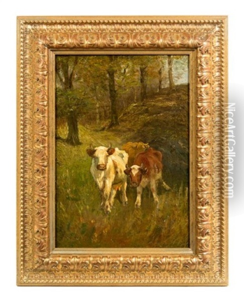 Cows In A Forest Landscape Oil Painting - George Inness Jr.