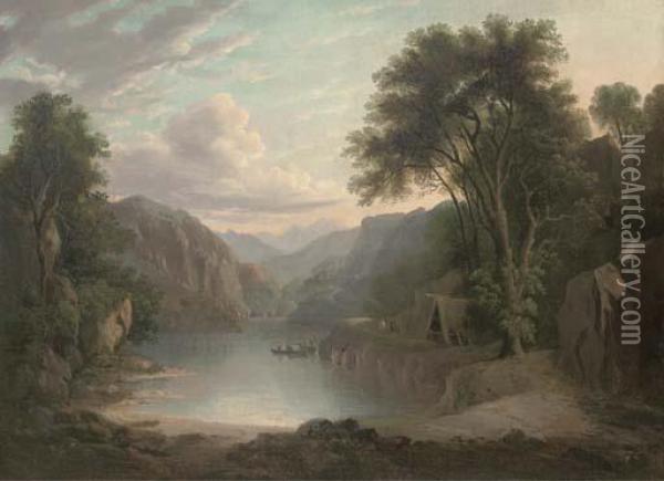 Crossing The River Oil Painting - Alexander Nasmyth