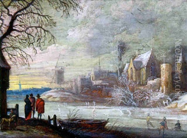 Paysage D'hiver Avec Patineurs Oil Painting - Jasper van der Laanen
