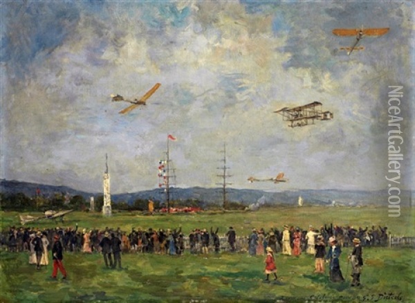 Le Meeting Aerien De 1910 Oil Painting - Pierre Georges Dieterle